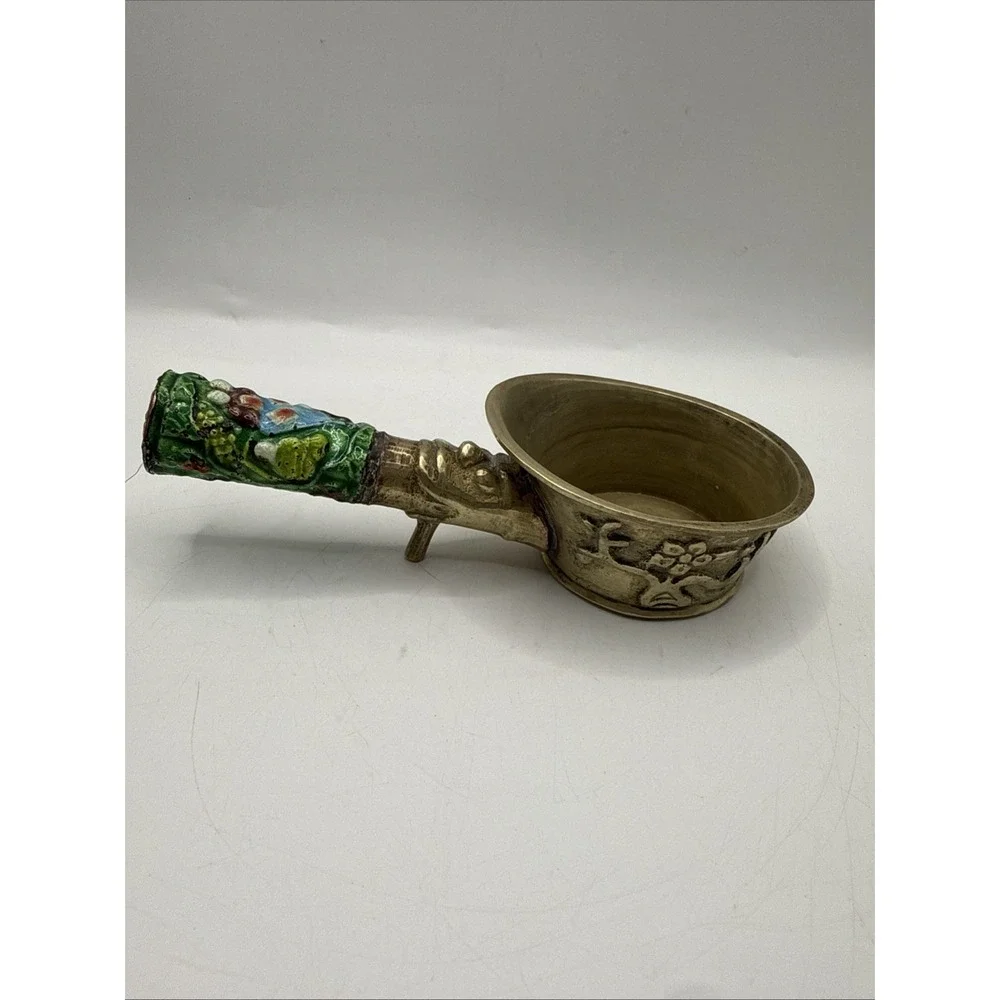 Vintage 1960's Brass Chinese‎ Silk Iron With Enamel  Cloisonné Handle Scoop